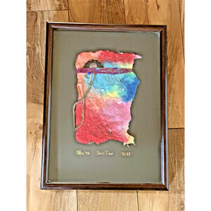 Vintage Signed Framed Mixed Media Textile Soul Door Local Native American Artist